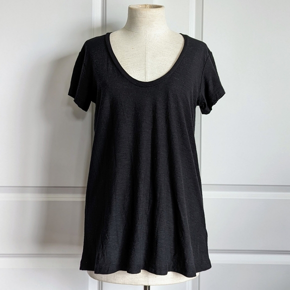 James Perse Tee Short Sleeve Deep Scoop Neck Slub Knit Black L (3) NWT - Picture 1 of 10